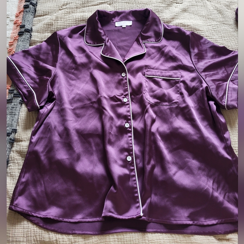 Revelry Satin PJ Set In Dark Purple